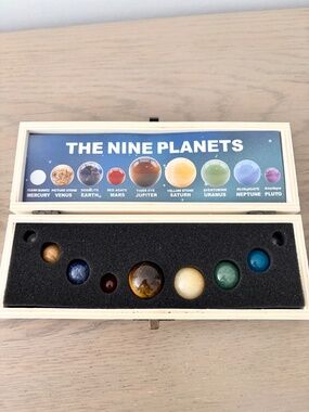 9 Planets, Natural, Crystal, Stones, Solar System, Wooden Box Set, NEW